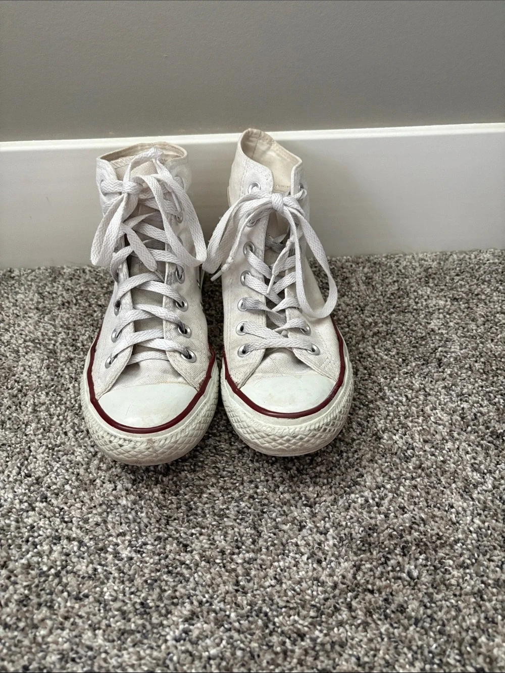 Converse White High-Top Sneakers with Red Stripe